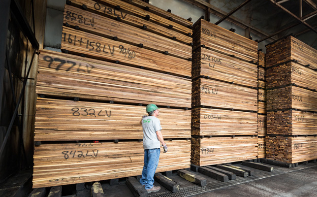 Large stacks of hardwood lumber being professionally dried at the specialized Shade Gap facility.